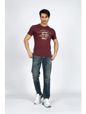 Lee Cooper Divided Erkek %100 Pamuk O Yaka T-Shirt Mürdüm