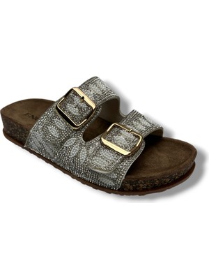 Enova Z184-26 Anatomik Taban Taşlı Çift Tokalı Kadın Terlik