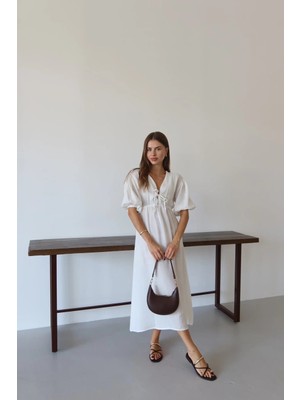 Decostyle Kısa Kollu Müslin Elbise Beyaz Pt