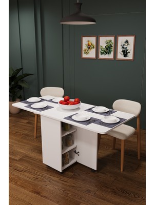 Asra Trend Lüks Katlanır Mutfak Yemek Masası %100 MDF Pratik Raflı Çalışma Masası KM12