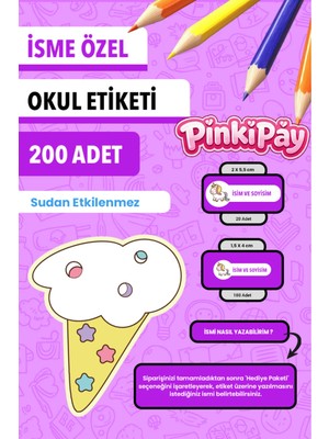 Isim Yazılabilir Sevimli Unicorn Temalı Okul Etiketi – Kalem & Defter Için 200 Adet (Figür 1)
