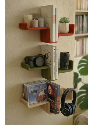 Puffin Design Edge 3'lü Dekoratif Mini Duvar Rafı Seti (Bej, Yeşil, Terracotta)