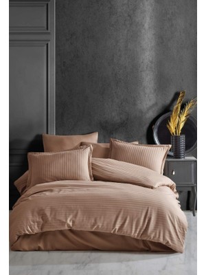 Decostyle Çizgili Tek Kişilik Saten Nev Takımı Tarçın