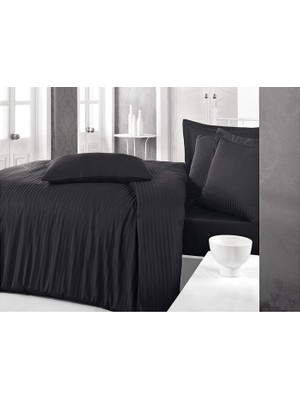 Decostyle Çizgili Tek Kişilik Saten Nev Takımı Siyah