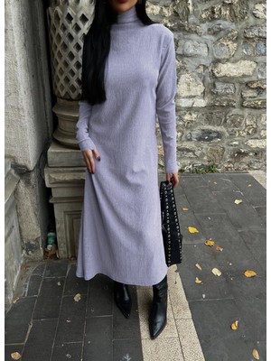 Decostyle Boğazlı Kalın Bürümcük Uzun Elbise Gri