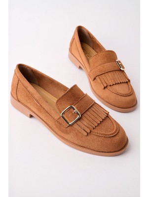 Muggo Tuft Gold Tokalı Püsküllü Süet Kadın Günlük Loafer Ayakkabı