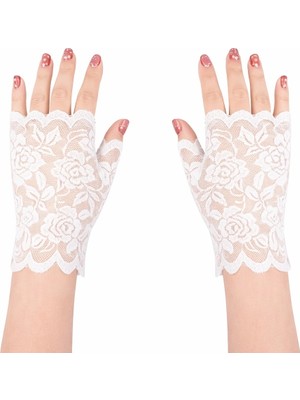 Epilons Beyaz Dantel Parmaksız Kısa Eldiven
