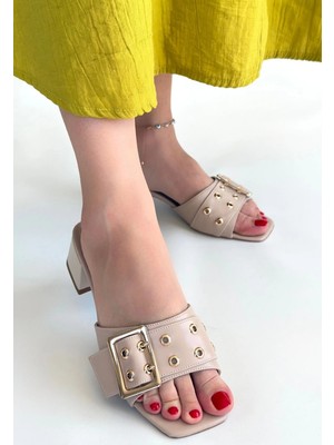 Decostyle Ciey Bej Cilt Topuklu Terlik