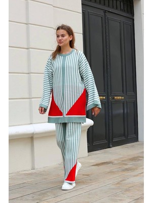 Decostyle Çizgili Bisiklet Yaka Triko Takım Mint