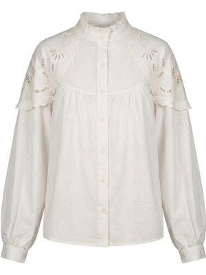 BRTC Design Kadın Beyaz Omuz Fistolu Beyaz Gömlek