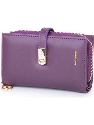 Nas Bag Kadın Orta Boy Kartlık Kağıt Para ve Bozuk Para Tasarımına Sahip Mor Dona [16X9 Cm]