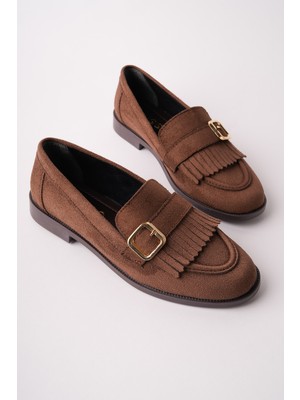 Muggo Tuft Gold Tokalı Püsküllü Süet Kadın Günlük Loafer Ayakkabı