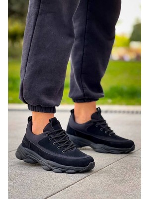 Decostyle KB-707 Siyah Süet Siyah Yüksek Taban Bağcıklı Günlük Erkek Ayakkabı