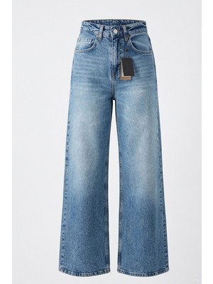Magarde Tintli Wide Leg Jean Kar Yıkama- Mavi