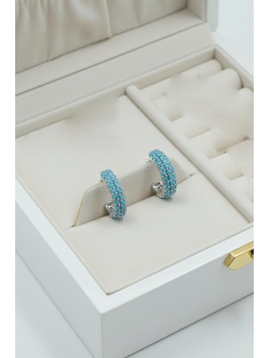 By Barun Halka Gümüş Küpe 925 Ayar Firuze Kadın