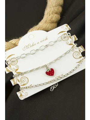 Marsilyan Çilek Zincir Bileklik 3 Adet