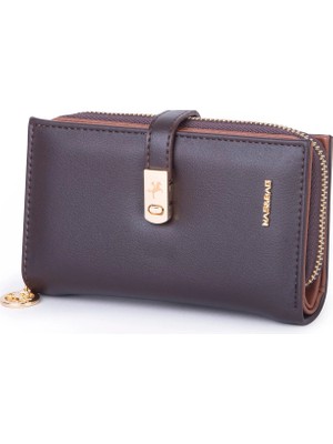 Nas Bag Kadın Orta Boy Kartlık Kağıt Para ve Bozuk Para Tasarımına Sahip Kahve Taba Dona [16X9 Cm]