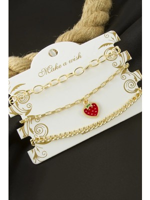 DS LLC Çilek Zincir Bileklik 3 Adet DLLSRSBJ34