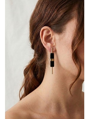 Lykos Kadın Çelik Gold Siyah Renk Geometrik Çubuk Küpe