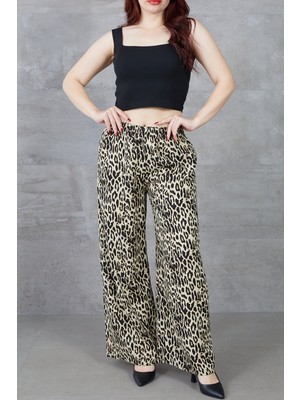 Decostyle Kadın Leopar Desenli Rahat Kalıp Bol Paça Salaş Pantolon