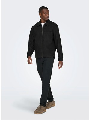 Only & Sons Siyah Erkek Normal Fit Ceket 22036126 Onsrıck Faux Suede Jacket