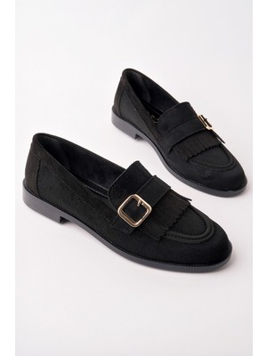 Muggo Tuft Gold Tokalı Püsküllü Süet Kadın Günlük Loafer Ayakkabı