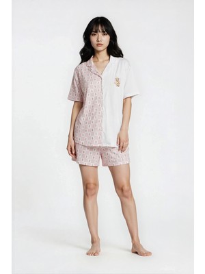 Ecrou Kadın Pudra Sleepy Tdy Bebe Yaka Kısa Kol Şortlu Pijama Set