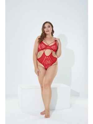 Nuitamore Büyük Beden (Big Size) Kırmızı Lez-Tül Bodysuit.