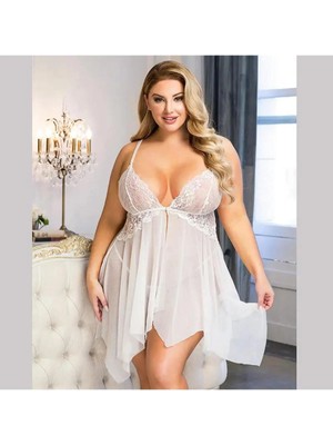 Nuitamore Ekru ''big Size" Dantel ve Tül Kumaşlı Gecelik.