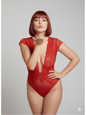 Nuitamore Derin V Dantel Body – Transparan Şık Tasarım (Siyah / Kırmızı)