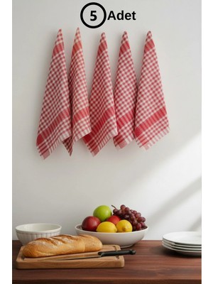 Senpai Pötikareli 5'li Pamuklu Beslenme Sunum Örtüsü Kurulama Bezi Servis Peçetesi Mutfak Havlusu | Kırmızı