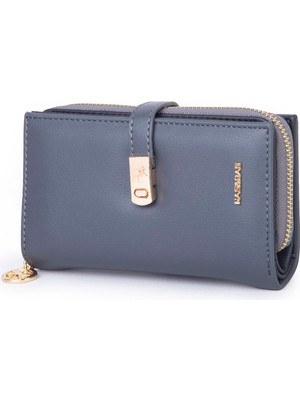 Nas Bag Kadın Orta Boy Kartlık Kağıt Para ve Bozuk Para Tasarımına Sahip Gri Siyah Dona [16X9 Cm]