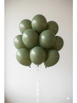 Deniz Party Store Retro Okaliptüs Pastel Latex Balon 12 İnç 10 Adet