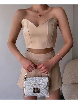 Decostyle Arkadan Büzgülü Esnek Büstiyer Bej