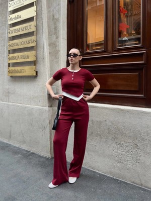 Decostyle Düğme Yakalı Bordo Alt Üst Takım S3943