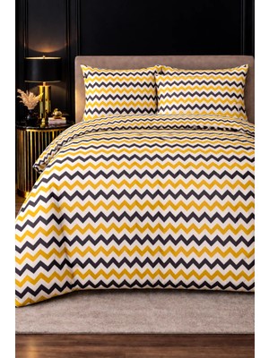 More Home  Lastikli Çarşaflı Çift Kişilik Nevresim Takımı Zikzak Desen