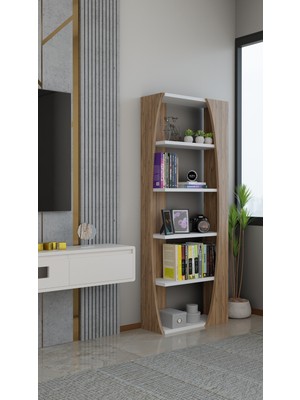 Alpa Ev Mobilya Kavisli İskandinav 150 cm 6 Raflı Kitaplık Salon Rafı | Ofis Dolabı Modern Raf Organizer