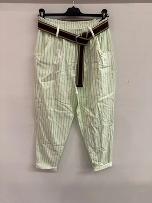 Della Moor Mint Kadın Italyan Geniş Kalıp Çizgi Desenli Kemerli Likralı Pantolon 40 - 50 Beden