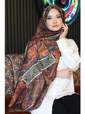 Afvente Paisley Desen Kahverengi Soft Pamuk Şal