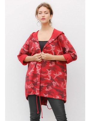 Della Moor Kırmızı Kadın Italyan Sırtı Payetli Kapüşonlu Ceket