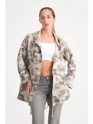 Della Moor Bej Kadın Italyan Sırtı Payetli Kapüşonlu Ceket