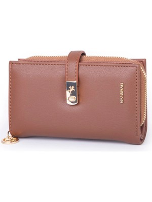 Nas Bag Kadın Orta Boy Kartlık Kağıt Para ve Bozuk Para Tasarımına Sahip Taba Dona [16X9 Cm]