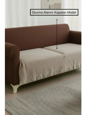 Senpai Naturalux Pamuklu Bohem Koltuk Oturma Yerini Kapatan Çekyat Berjer Örtüsü Şalı | 100X210 Bej