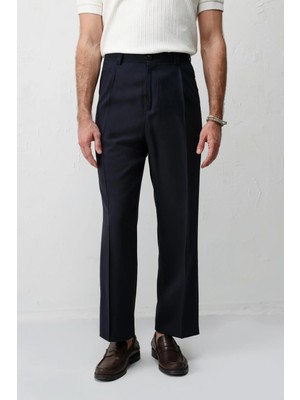 Antioch Lacivert Pileli Relaxed Fit Erkek Pantolon