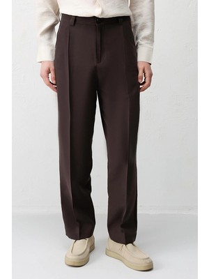 Antioch Kahve Pileli Relaxed Fit Erkek Pantolon