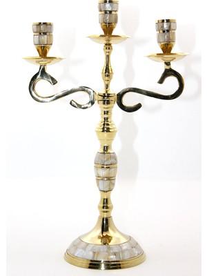 Cngzhn Pirinç Sedefli 3'lü Şamdan Model 3