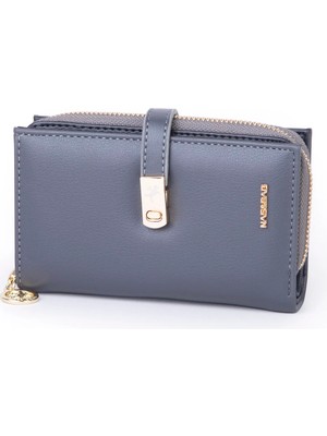 Nas Bag Kadın Orta Boy Kartlık Kağıt Para ve Bozuk Para Tasarımına Sahip Gri Dona [16X9 Cm]