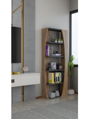 Alpa Ev Mobilya Kavisli İskandinav 150 cm 6 Raflı Kitaplık Salon Rafı | Ofis Dolabı Modern Raf Organizer