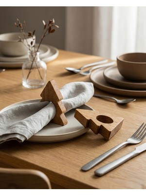 Bevorev 6'lı Peçete Halkası Sunum Yüzüğü Çam Açık Meşe