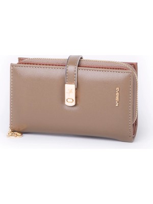 Nas Bag Kadın Orta Boy Kartlık Kağıt Para ve Bozuk Para Tasarımına Sahip Vizon Dona [16X9 Cm]